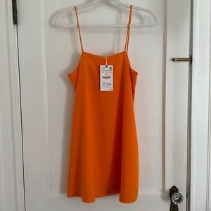 Zara strappy mini dress neon orange size S NWT
